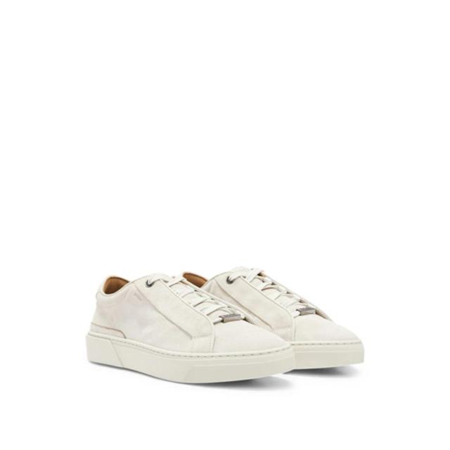 Suede Lace-up Trainers With Branded Loop In White Product Image