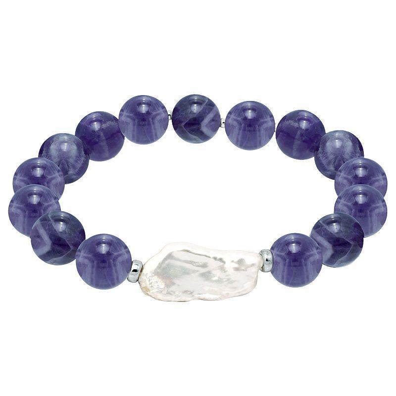 Aleure Precioso Gemstone & Biwa Cultured Pearl Stretch Bracelet, Womens Purple Product Image