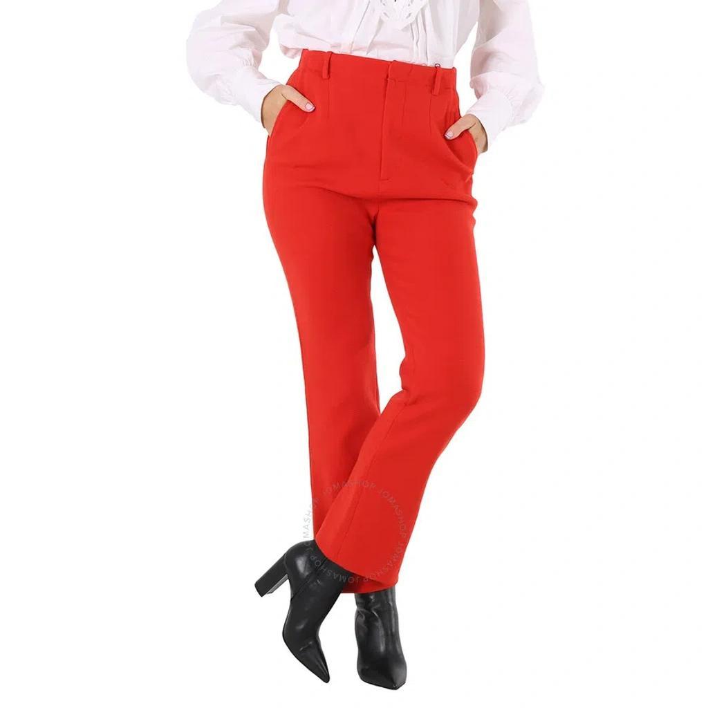 Ladies Red Tailored Straight-leg Trousers Product Image