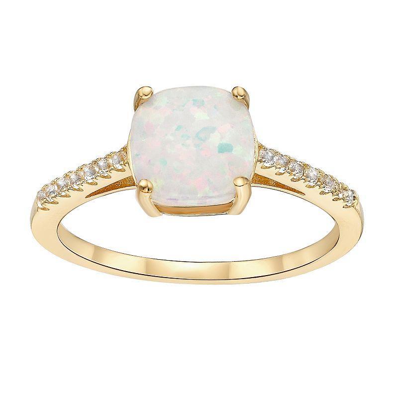 Gemminded 18k Rose Gold Over Sterling Silver Lab-Created White Sapphire & Lab-Created Opal Ring, Womens Product Image