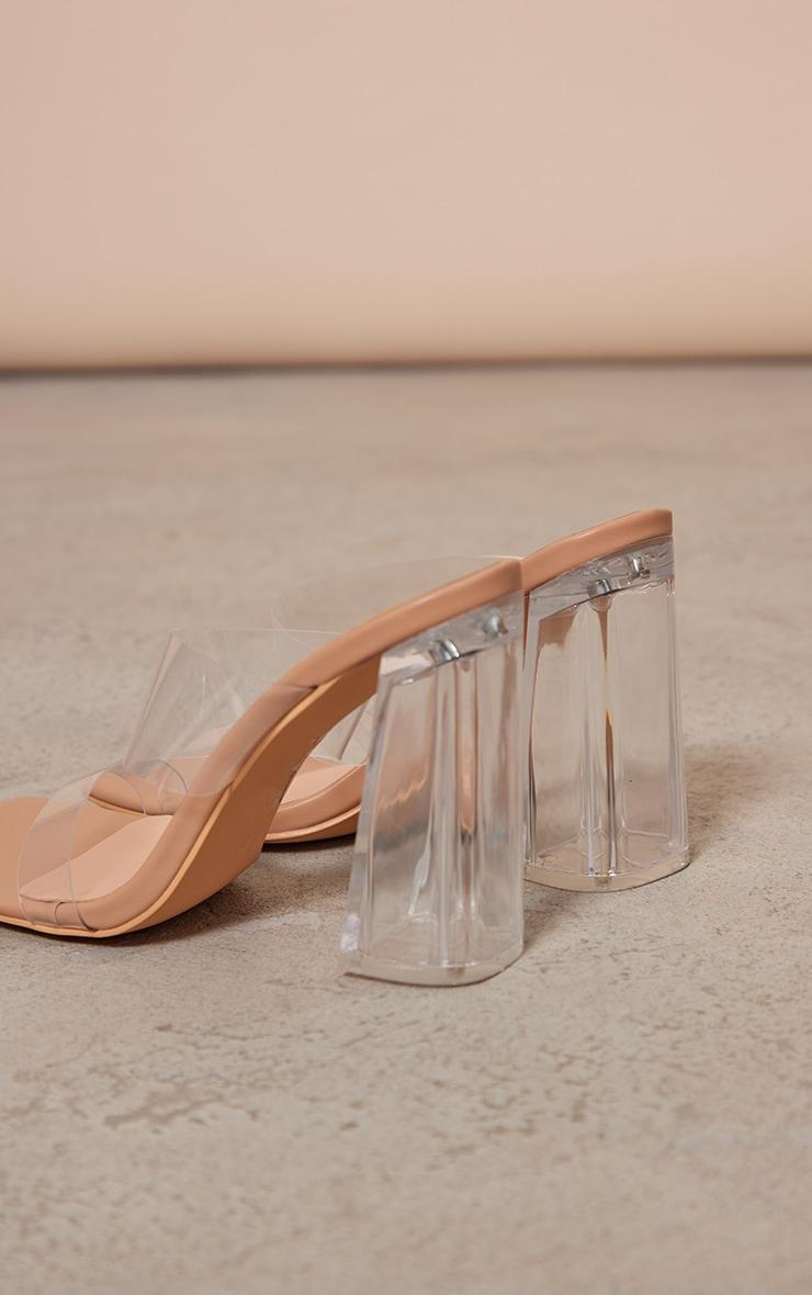  Nude Clear Square Toe Thick Double Strap Chunky Block High Heeled Sandals product image