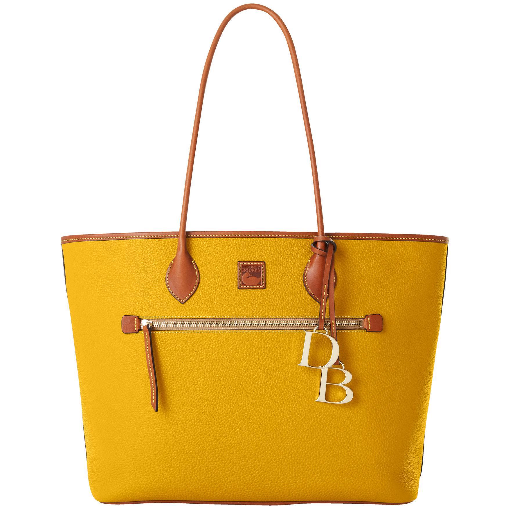 Dooney & Bourke Womens Pebble Grain Large Leather Tote Shopping Bag in Mustard Product Image