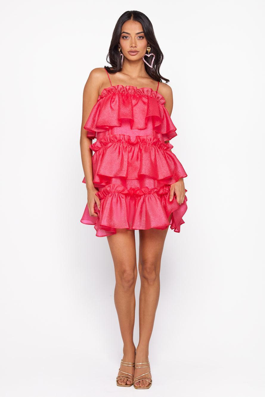 HELLO MOLLY Champagne Towers Mini Dress Hot Pink Product Image