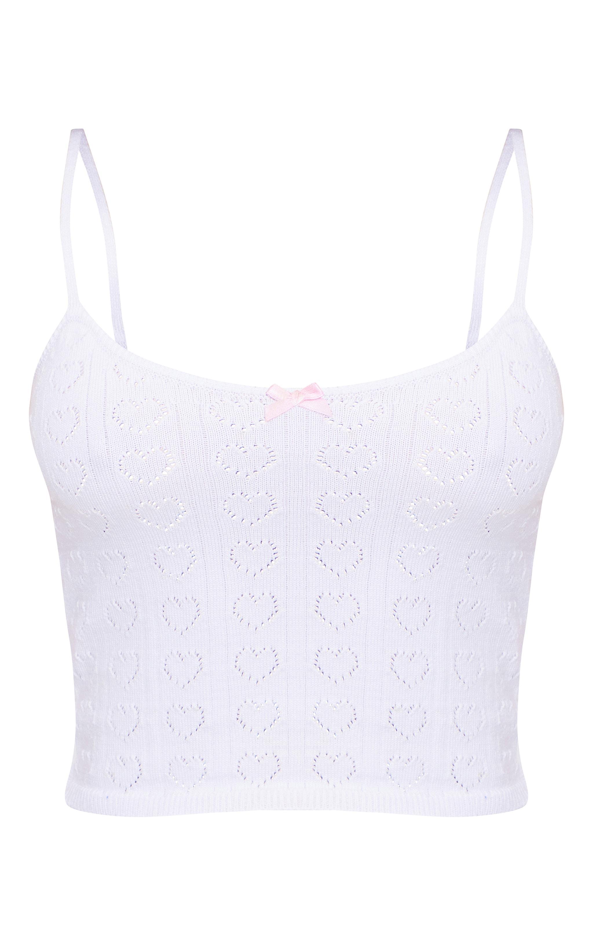 Petite White Knit Pointelle Cami With Bow Detail Product Image