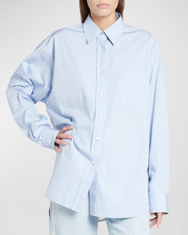 Oversized Button-Front Shirt with Chiffon Back Product Image