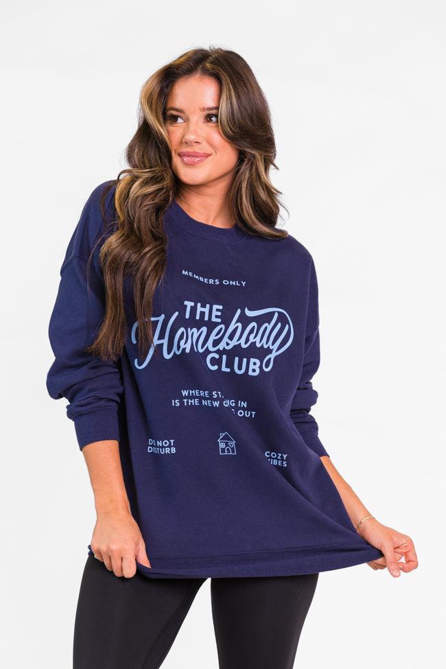 The Homebody Club Navy Oversized Graphic Sweatshirt Product Image