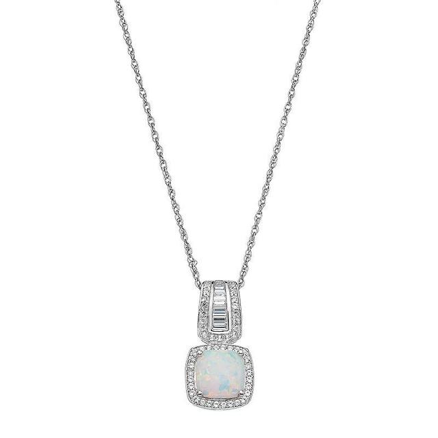 Sterling Silver Lab-Created White Opal & White Sapphire Halo Pendant, Womens Product Image