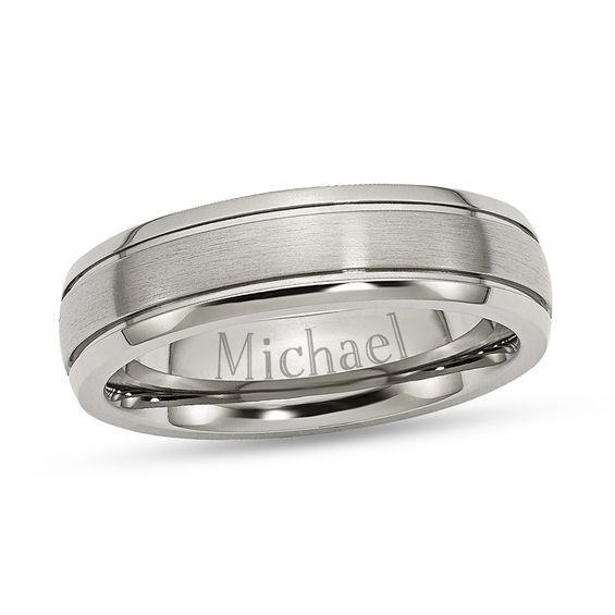 Men's 6.0mm Engravable Groove Wedding Band in Titanium (1 Line) Product Image