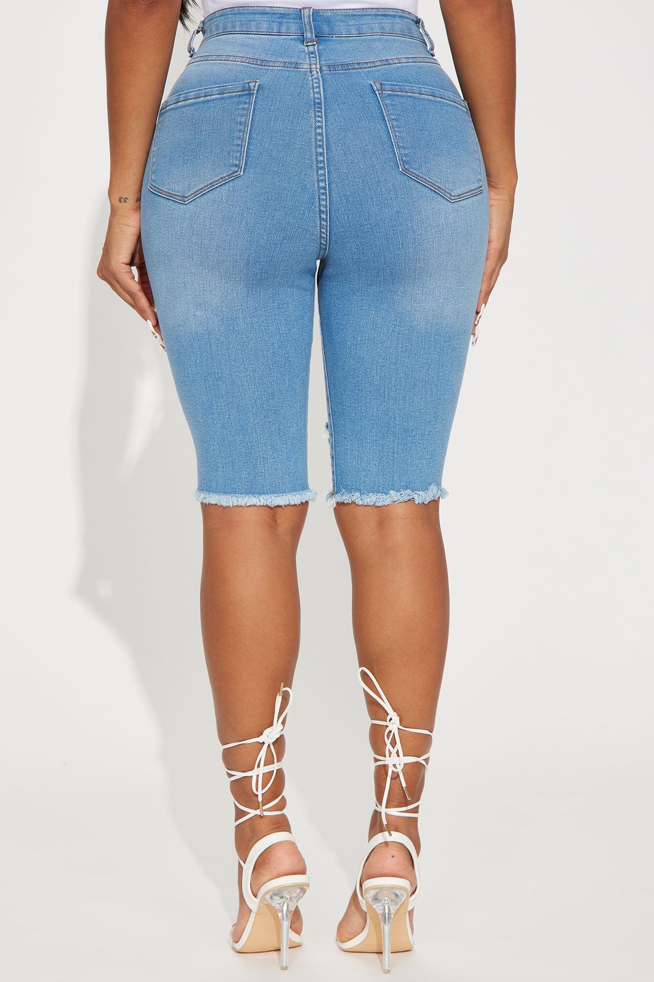 Lianna Distressed Bermuda Shorts - Light Wash Product Image