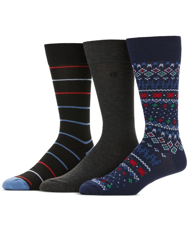 Perry Ellis Portfolio Mens 3-Pack Fair Isle Holiday Print Dress Socks Product Image