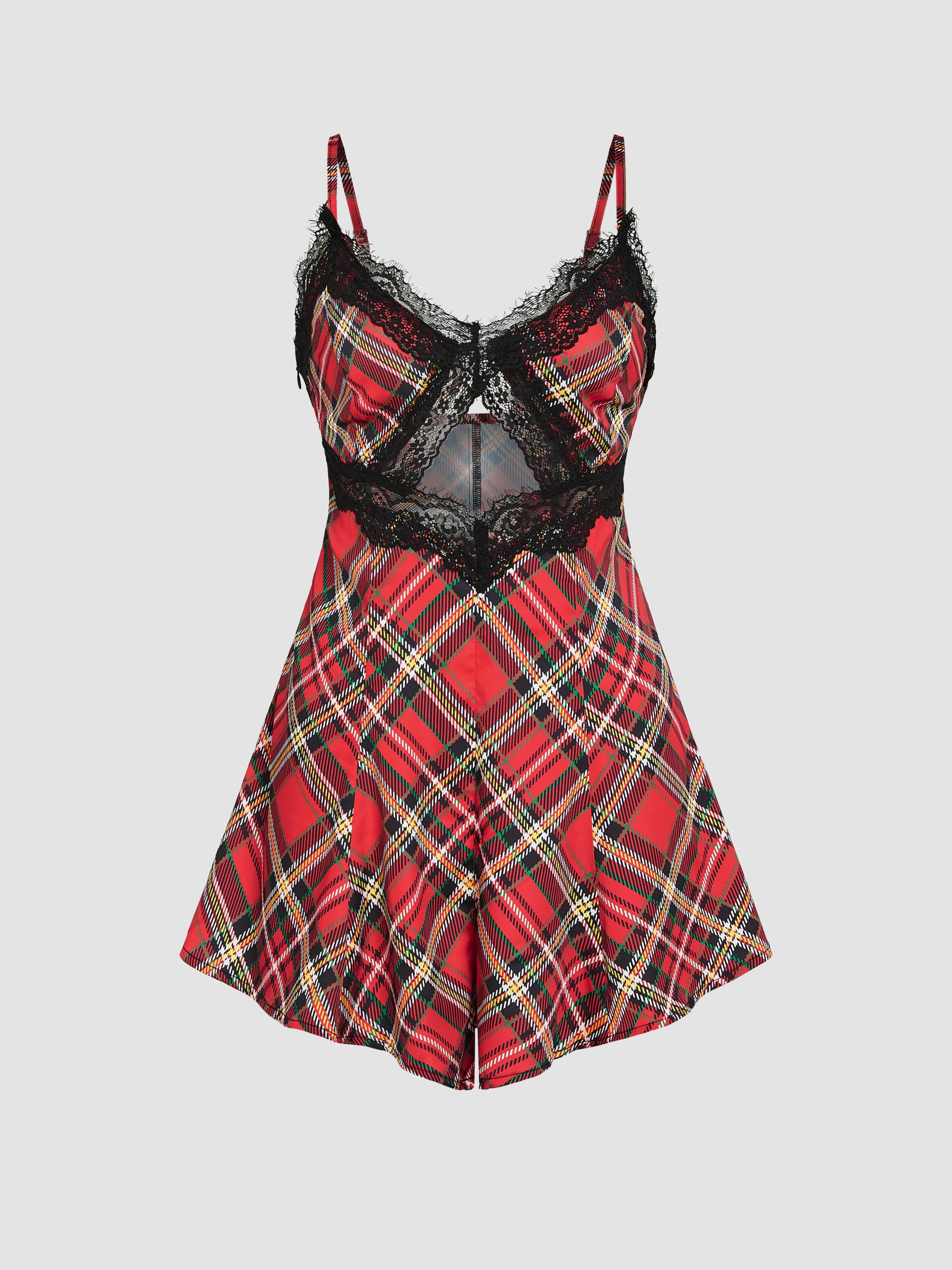 Plaid Lace Patchy Mini Nightdress Product Image