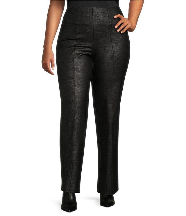 Slim Factor by Investments Plus Size Coated Ponte Knit No Waist Slim Straight Pants Product Image