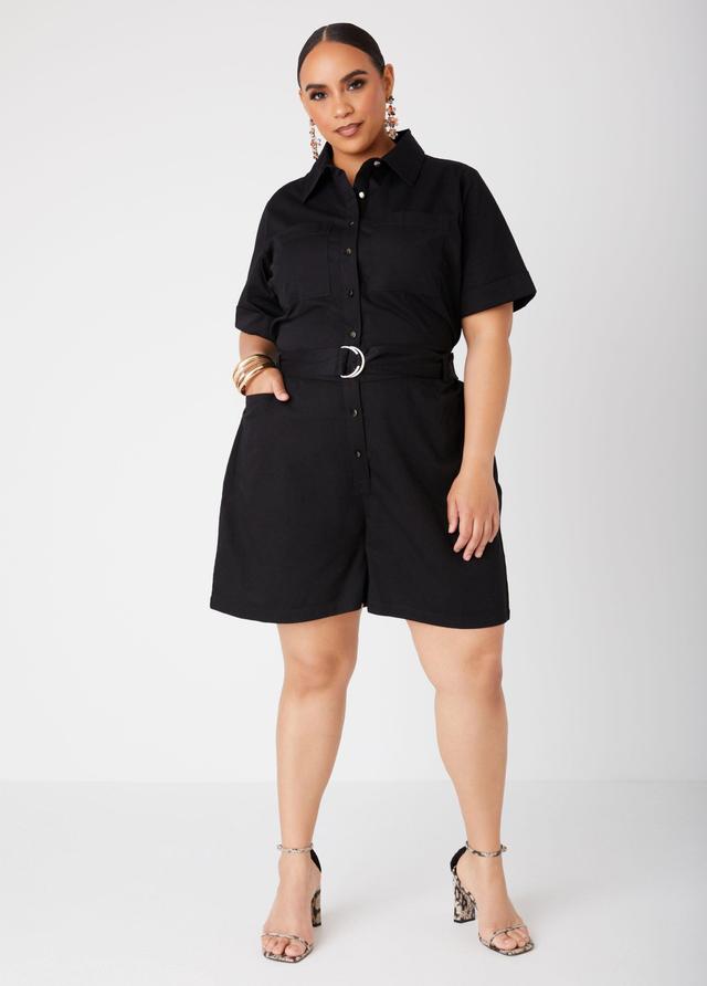 Plus Size Cotton Twill Utility Romper Ashley Stewart Product Image