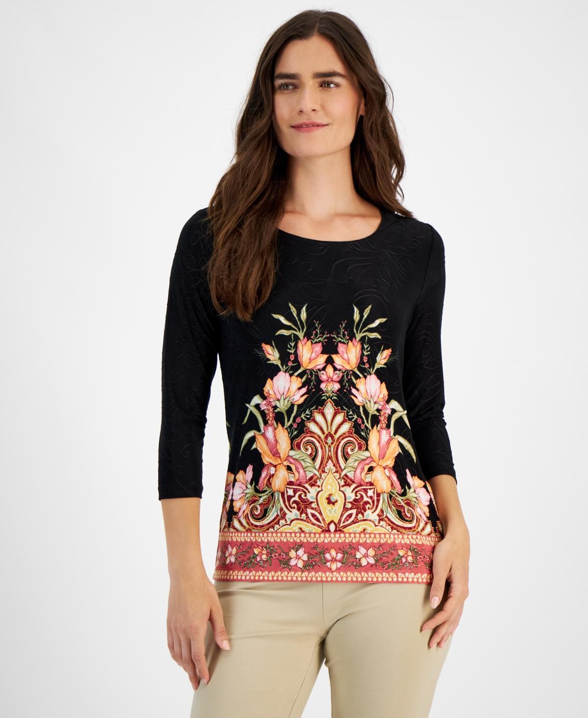 Jm Collection Womens Floral-Print 3/4-Sleeve Top, Created for Macys Product Image