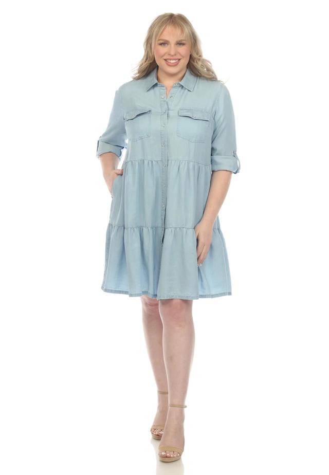 White Mark Plus Size Long Sleeve Tiered Midi Shirt Dress Product Image