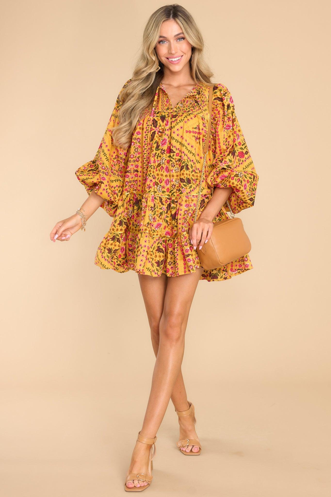 You're My Favorite Mustard Floral Dress Yellow Multi Floral Product Image