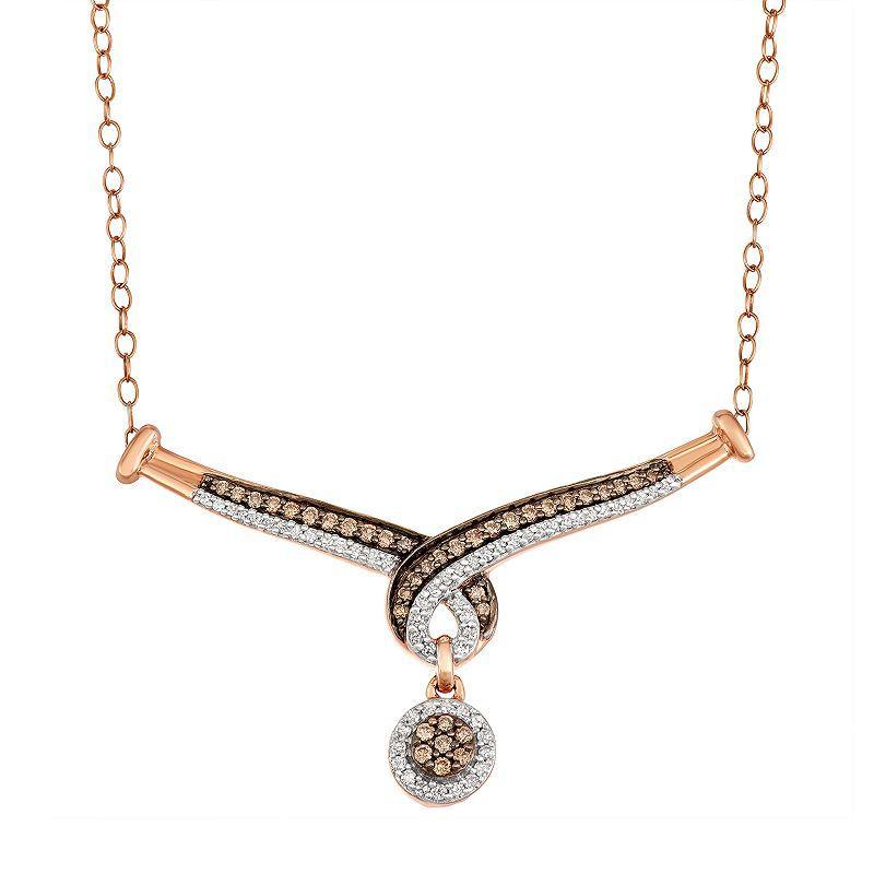 10k Rose Gold 1/2 Carat T.W. Brown & White Diamond Swirl Necklace, Womens 10k Pink Product Image