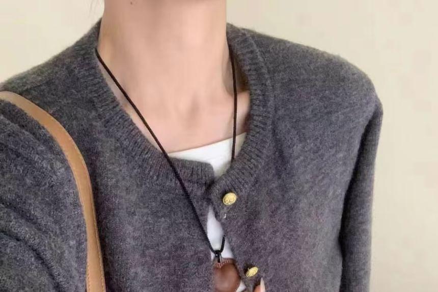 Crew Neck Plain Button-Up Crop Cardigan Product Image