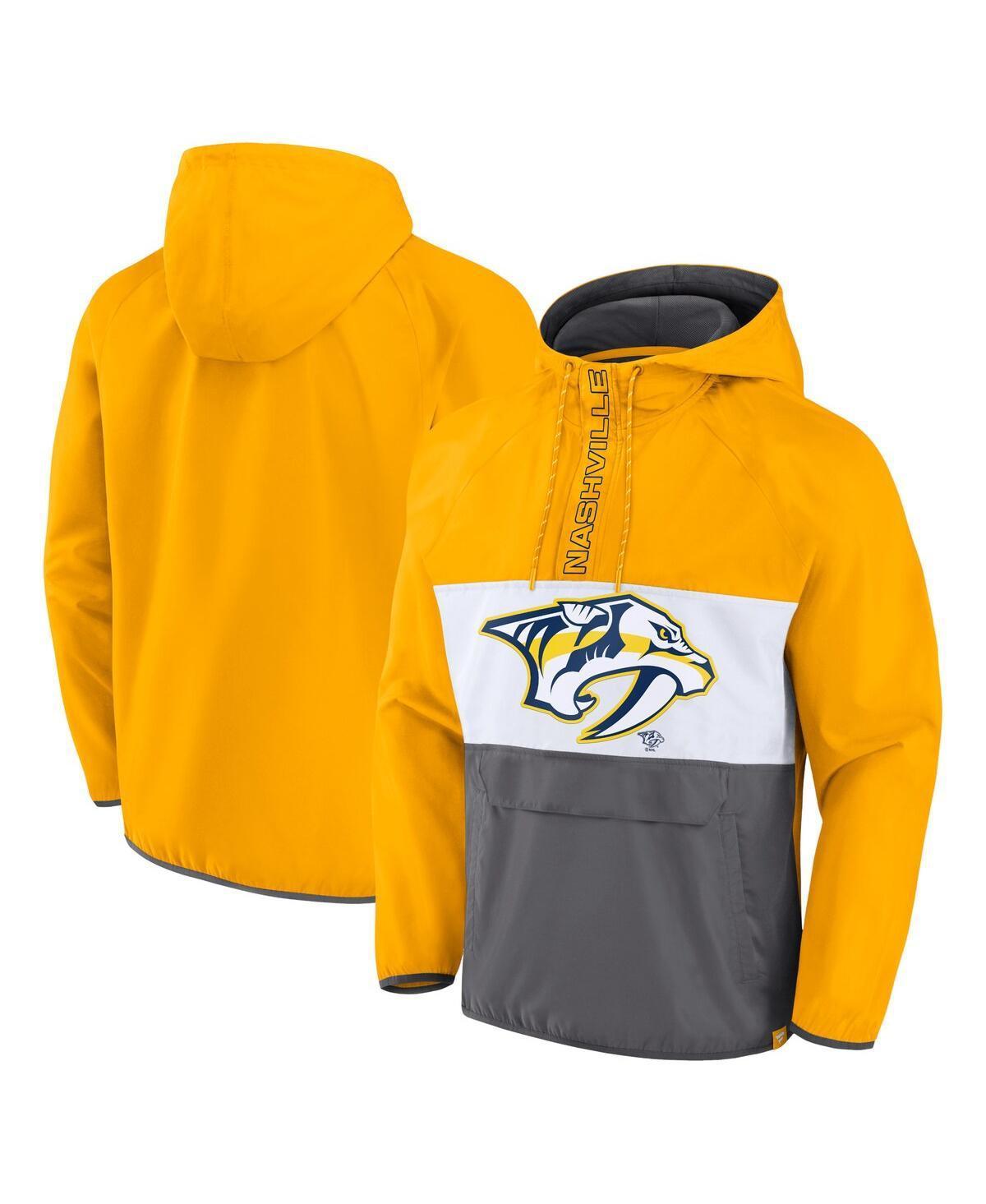 Mens Fanatics Gold Nashville Predators Flagrant Foul Anorak Raglan Half-Zip Hoodie Jacket Product Image