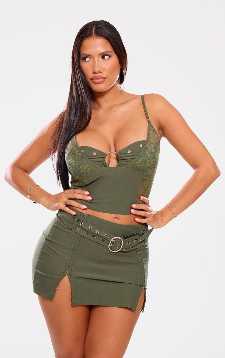 Shape Khaki Belted Utility Split Front Mini Skirt product image