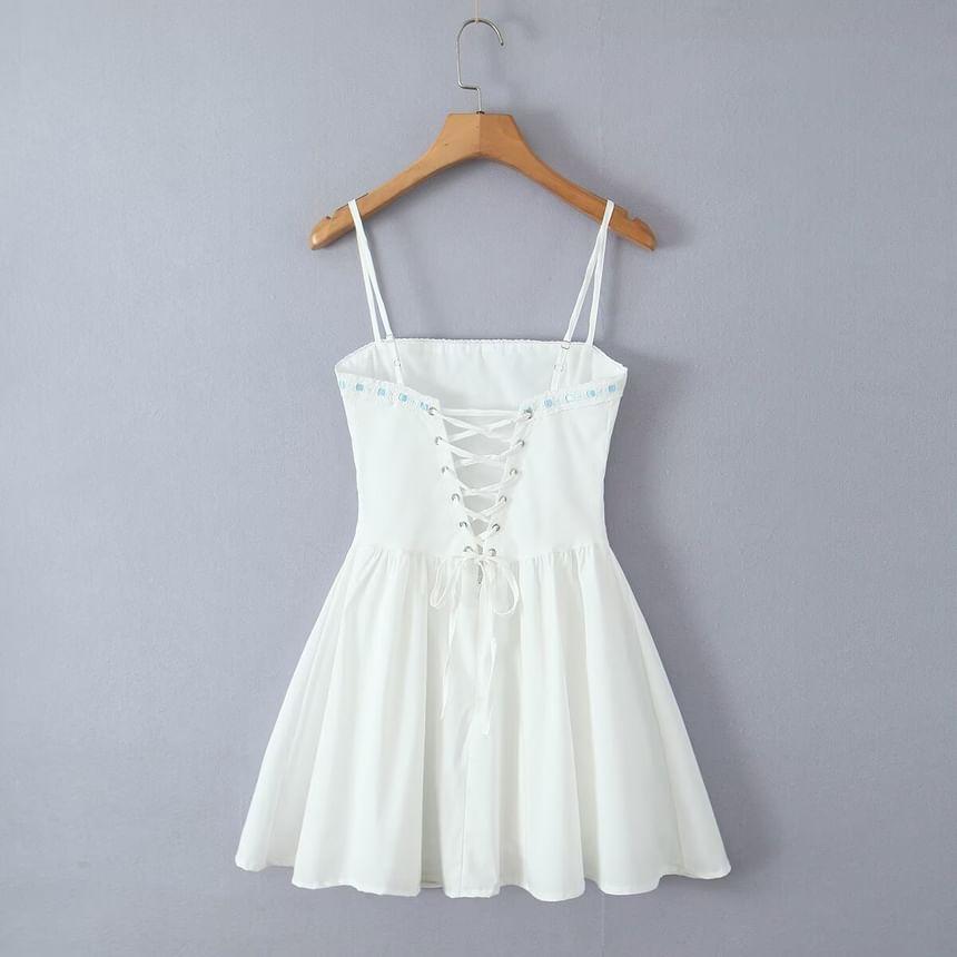 Spaghetti Strap Ribbon Accent Mini A-Line Dress Product Image