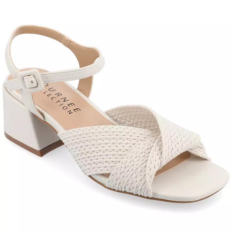 Journee Collection Zerlina Womens Tru Comfort Foam Knit Block Heel Sandals Ivory Product Image