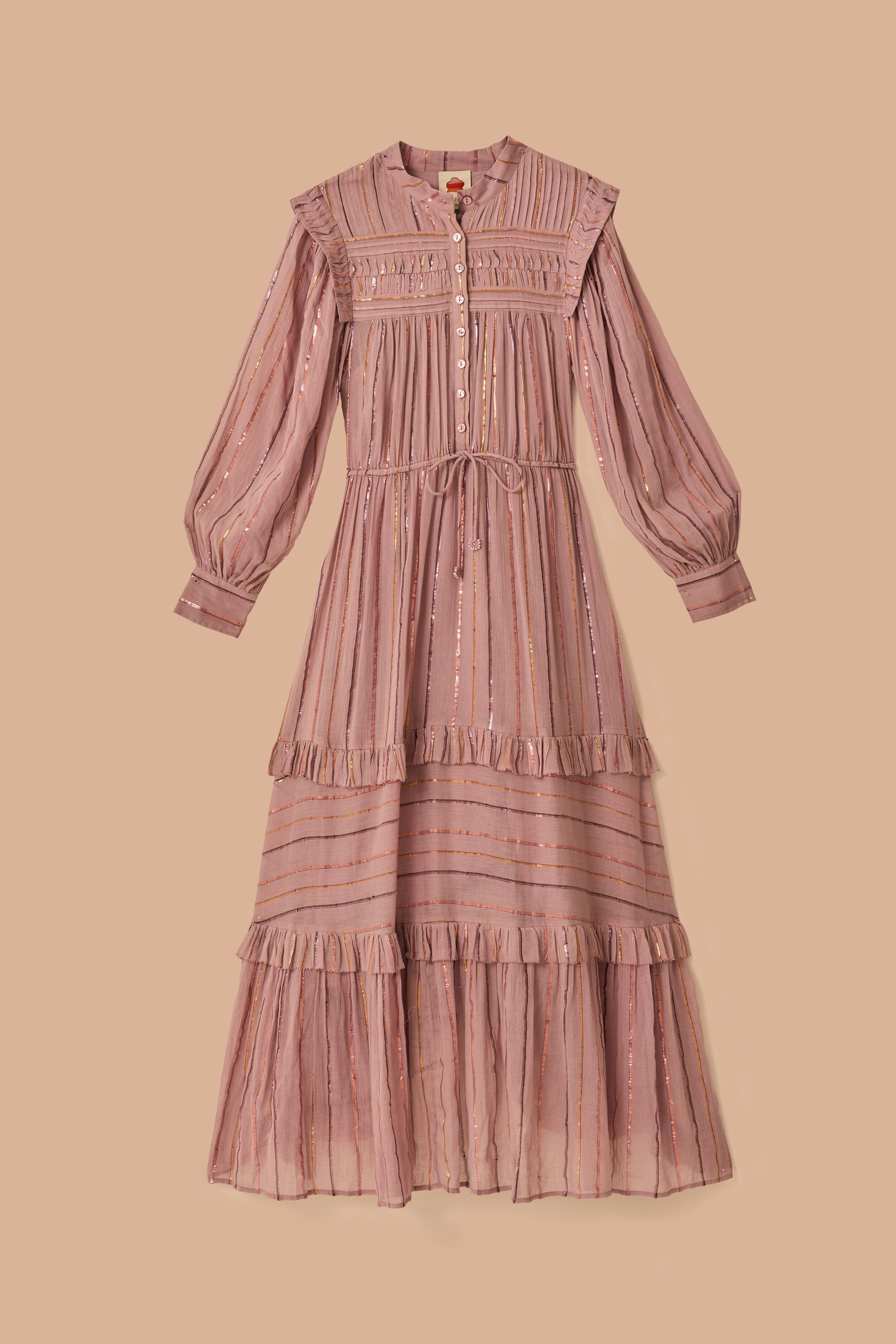 Light Pink Pleated Yoke Tiered Maxi Dress, PINK / XS Product Image