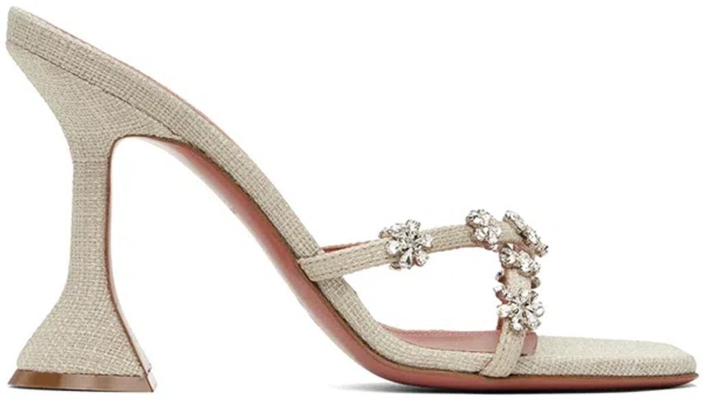 AMINA MUADDI Lily Crystal-embellished Canvas Mules In Beige O Tan Product Image