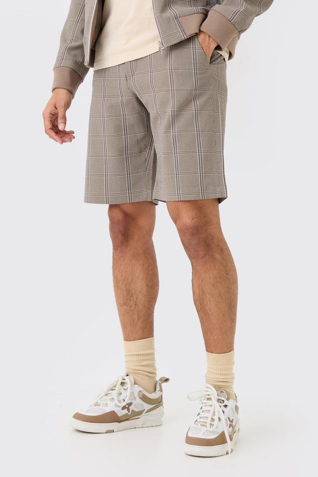 Stretch Textured Check Fixed Waist Shorts | boohooMAN USA Product Image