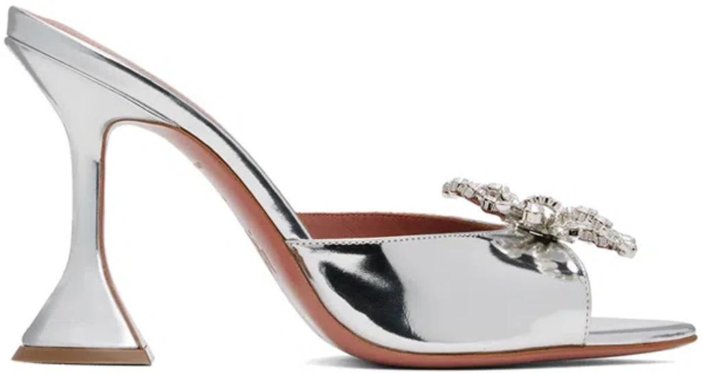 AMINA MUADDI Womens Silver Rosie Crystal-embellished Metallic-leather Heeled Mules product image