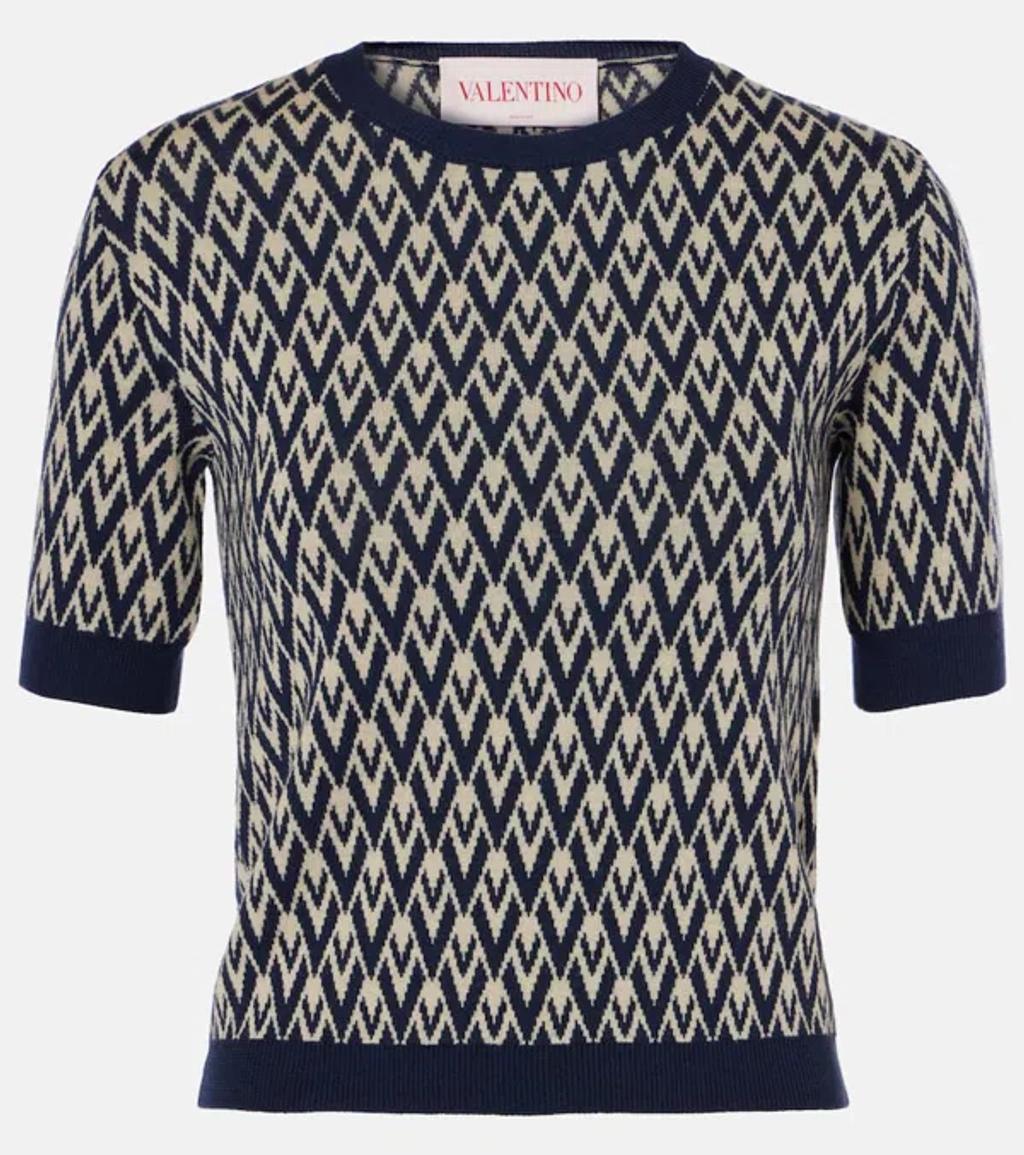 VALENTINO Monogram Virgin Wool Sweater In Blue Product Image