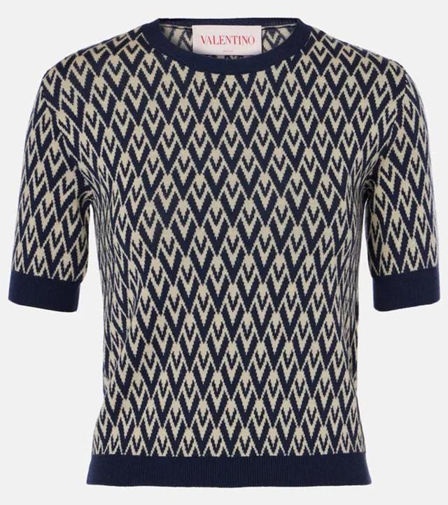 VALENTINO Monogram Virgin Wool Sweater In Blue Product Image