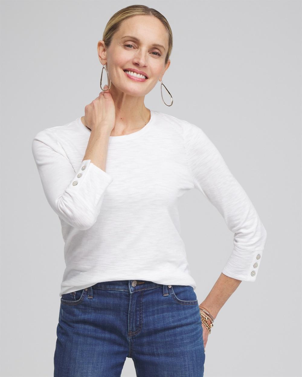 Chico's Women's 3/4 Sleeve Button T-Shirt Product Image