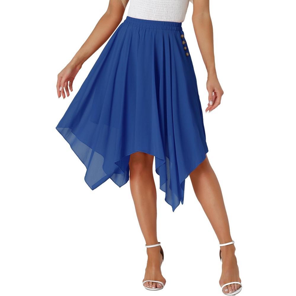 Allegra K Women's Elastic Waist Chiffon Handkerchief Hem Midi Skirt Royal Blue Medium Product Image