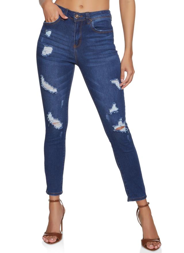 Womens WAX Mid Rise Distressed Jeans Product Image