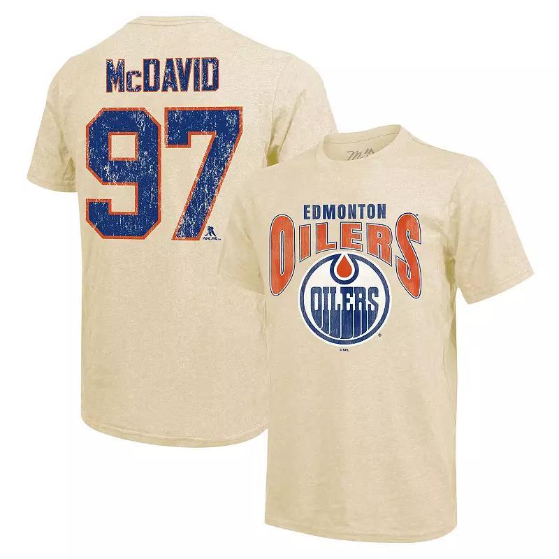 Majestic Threads Mens Connor McDavid Cream Edmonton Oilers Dynasty Name Number Tri-Blend T-Shirt Product Image