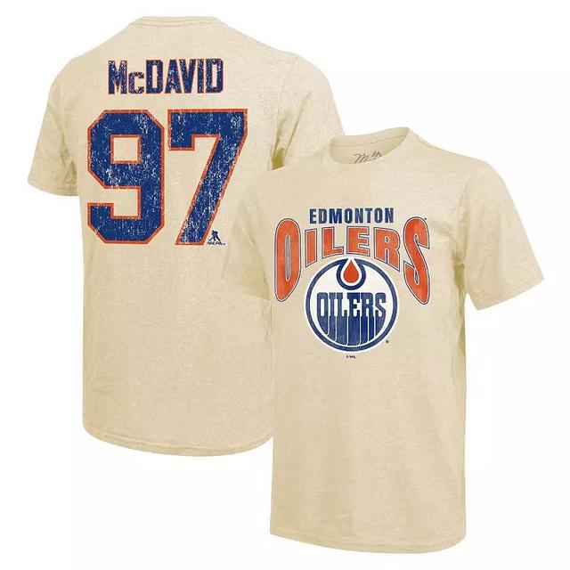 Majestic Threads Mens Connor McDavid Cream Edmonton Oilers Dynasty Name Number Tri-Blend T-Shirt Product Image