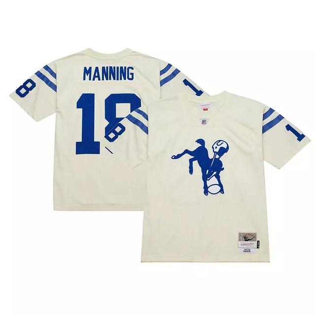 Mens Mitchell & Ness Peyton Manning Cream Indianapolis Colts Chainstitch Legacy Jersey Product Image