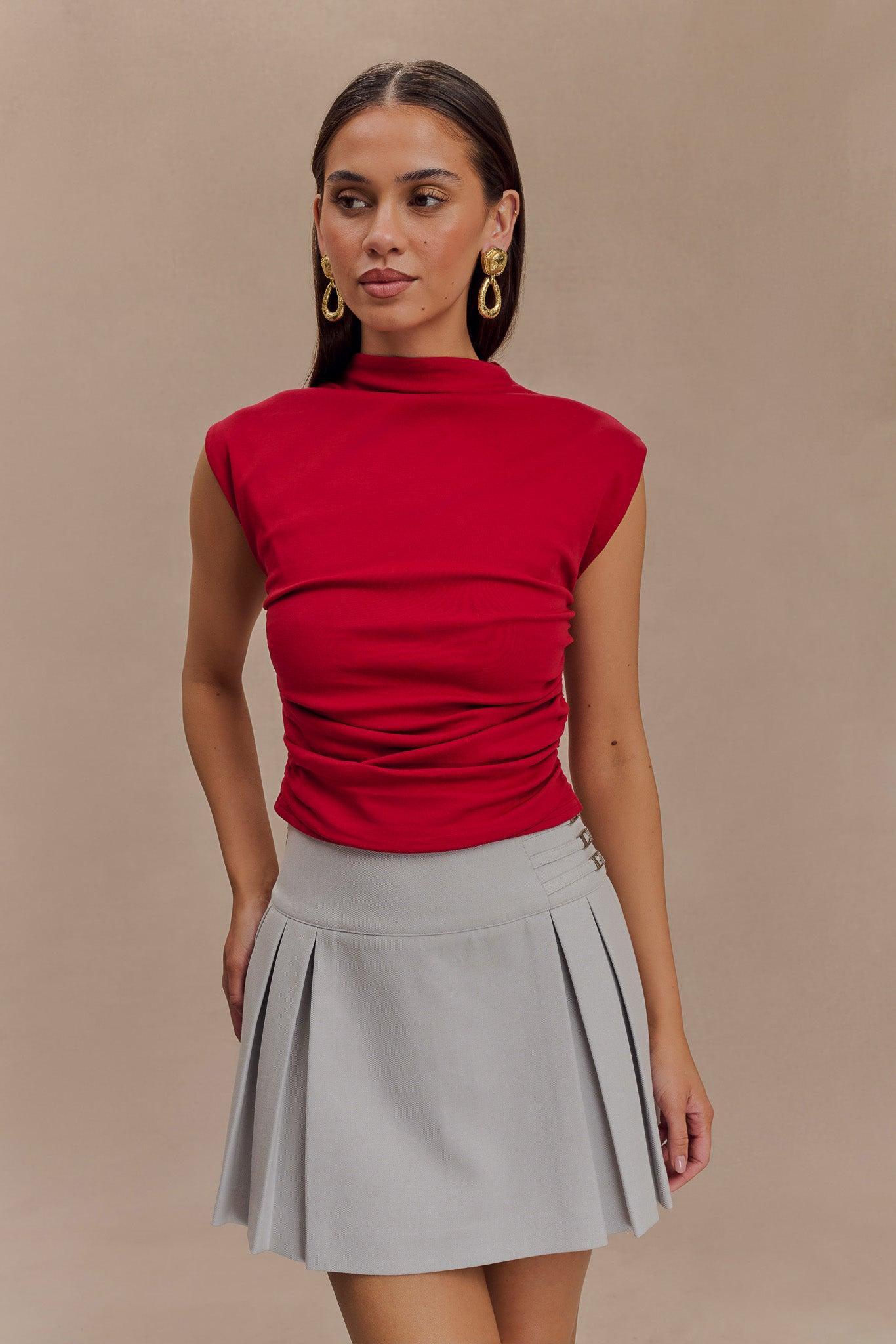 Ellia High Neck Sleeveless Top - Red Product Image