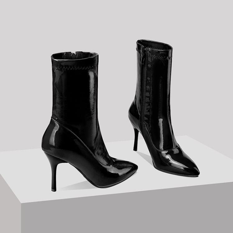 Pointed Toe Patent Leather Stiletto Short Boots product image