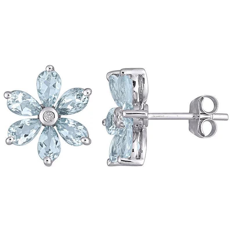 Stella Grace 14k White Gold Aqumarine & Diamond Accent Floral Stud Earrings, Womens Product Image