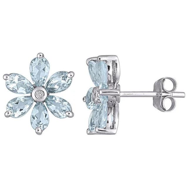 Stella Grace 14k White Gold Aqumarine & Diamond Accent Floral Stud Earrings, Womens Product Image