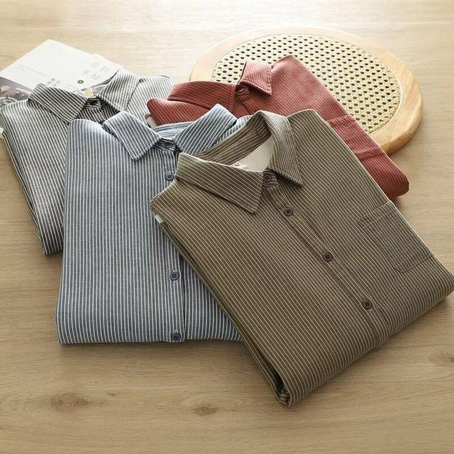 Fleece-Lined Striped Button-Up Shirt Product Image