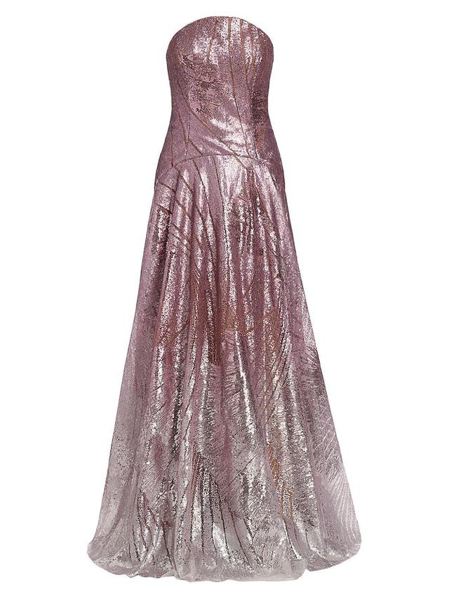 Womens Sequined Strapless A-Line Gown Product Image