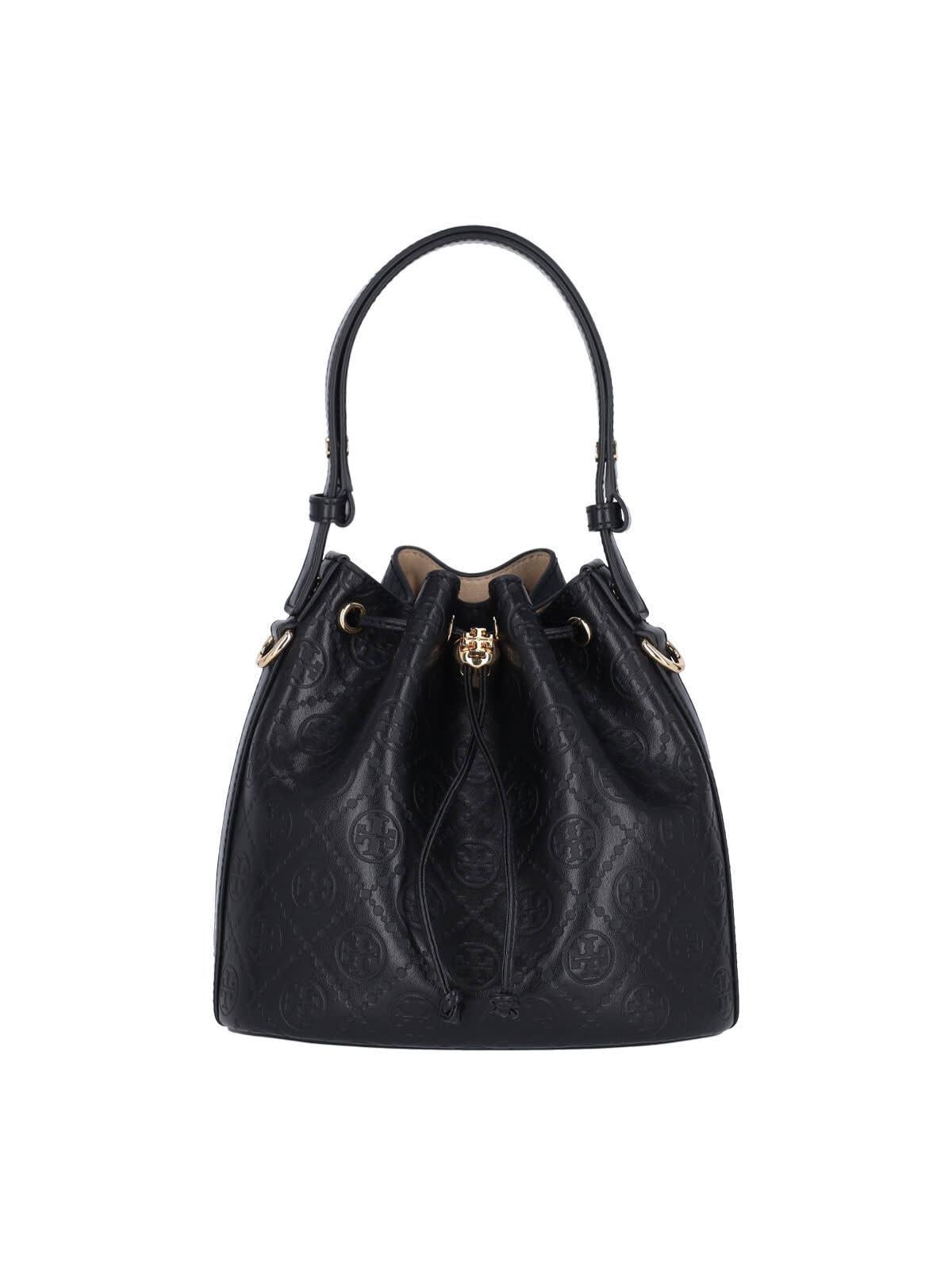 TORY BURCH T Monogram Drawstring Bucket Bag In Black Product Image