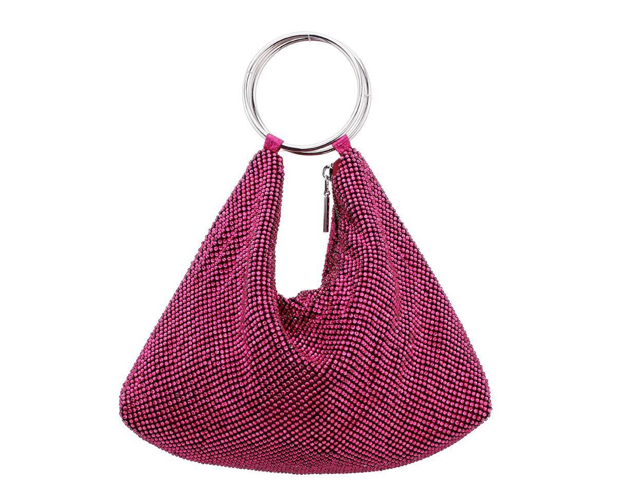 Nina Womens Glass Crystal Mesh Double Ring Handle Pouch Bag Product Image