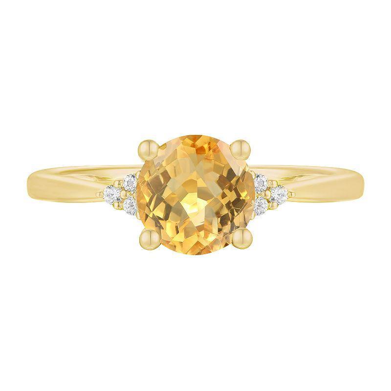 14k Gold Over Silver Citrine, Lab-Created White Sapphire Solitaire Ring, Womens Gold Tone Product Image