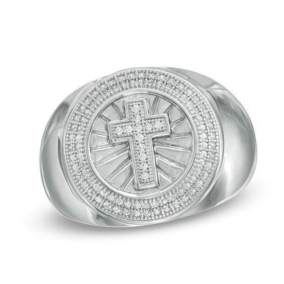 Men's 1/4 CT. T.w. Diamond Cross Ring in 10K White Gold Product Image