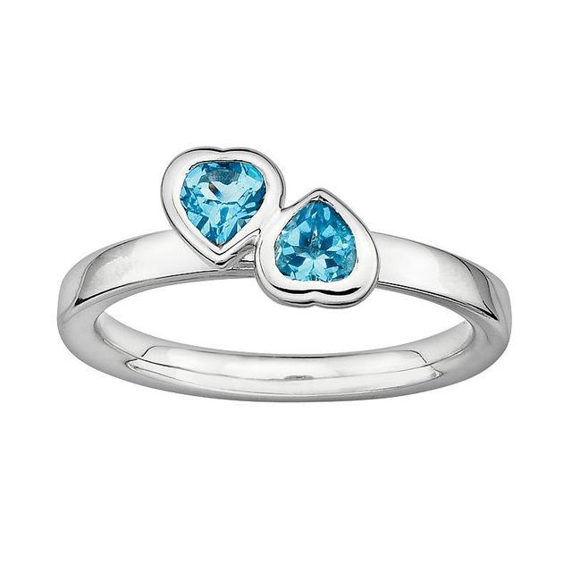 Stacks & Stones Sterling Silver Blue Topaz Heart Stack Ring, Womens Product Image