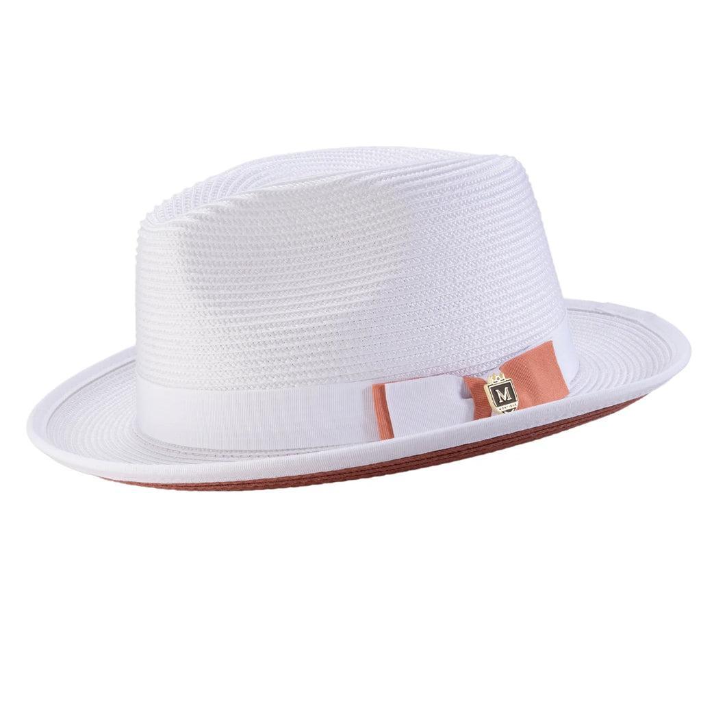 Braided Stingy Brim Pinch Fedora Hat - White with Papaya Bottom Product Image